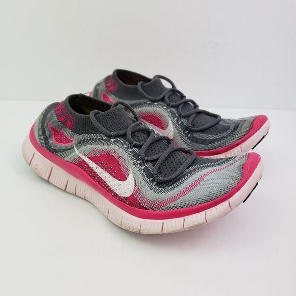 Nike Free Flyknit 5 Womens Size 6 Grey Pink Foil Running Shoes 615806 016 - Picture 2 of 13